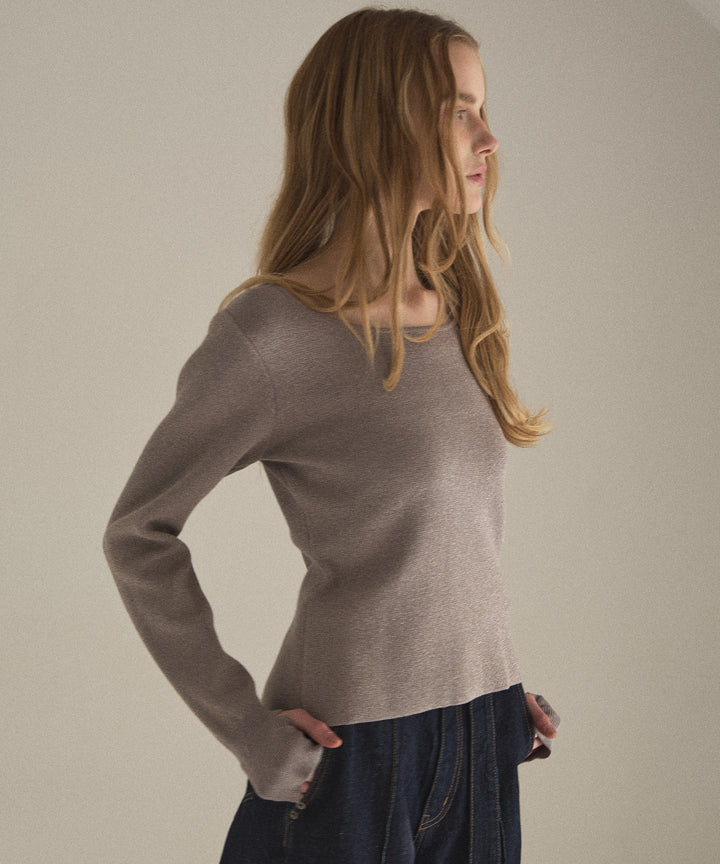 2way Zip Slit Glitter Knit Tops