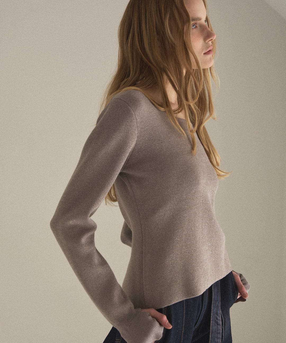 2way Zip Slit Glitter Knit Tops