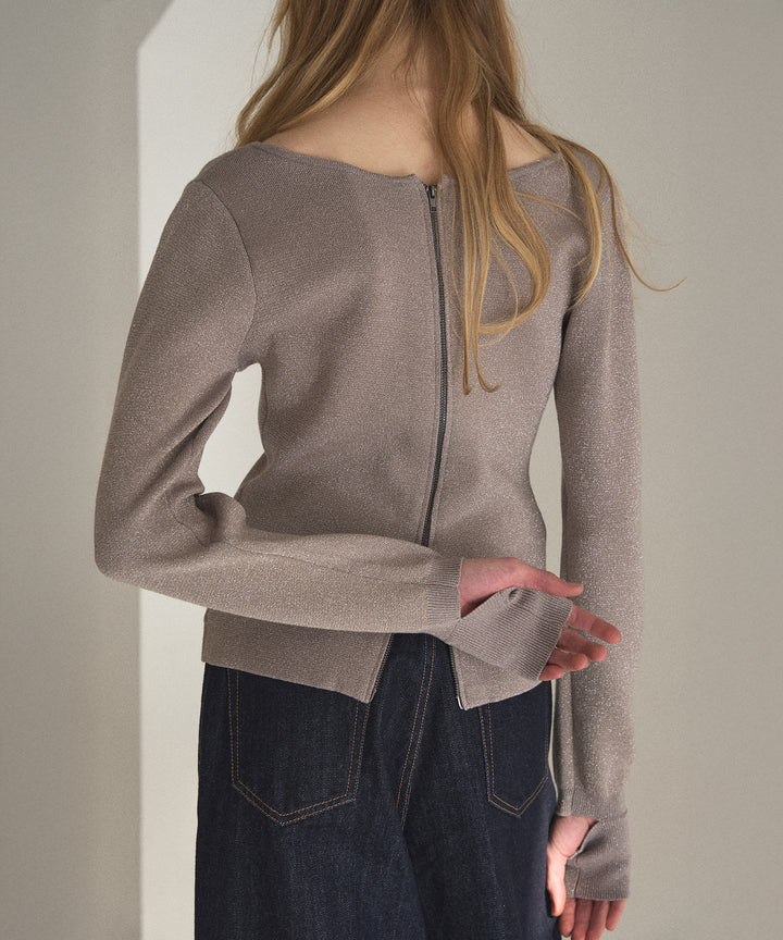 2way Zip Slit Glitter Knit Tops