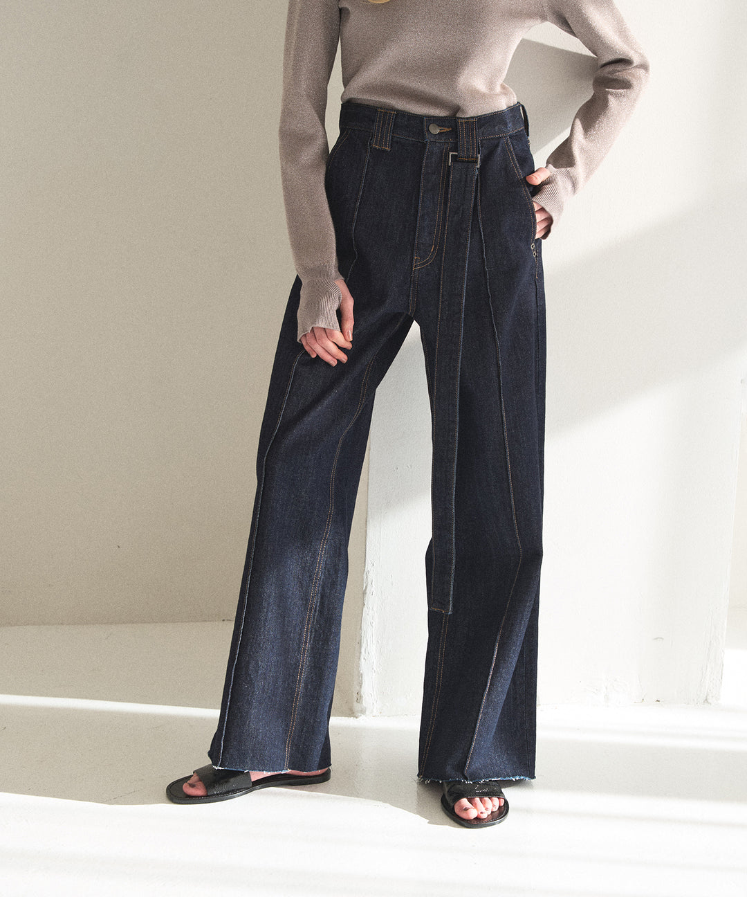Pintuck Semiwide Jeans