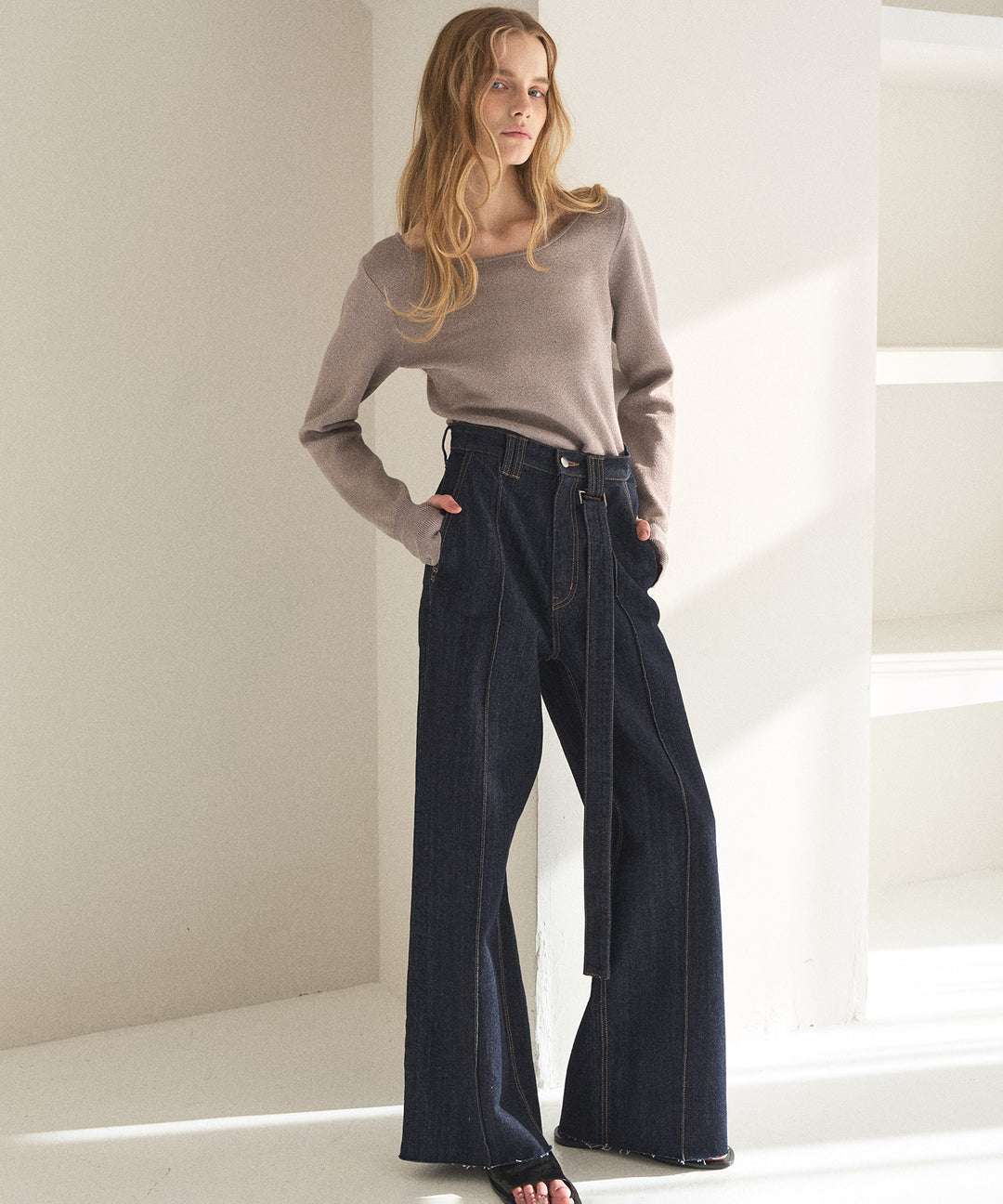 Pintuck Semiwide Jeans