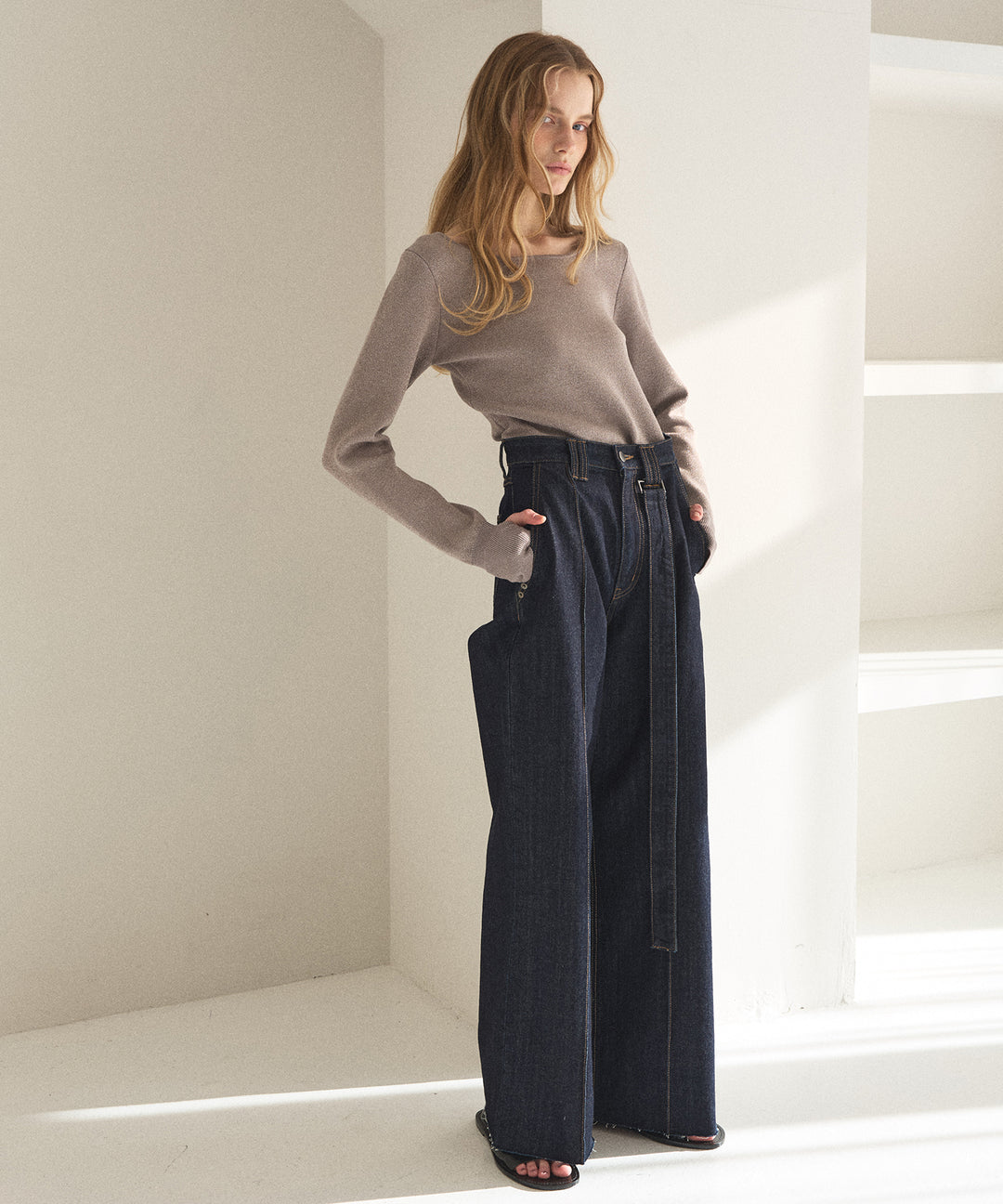 Pintuck Semiwide Jeans