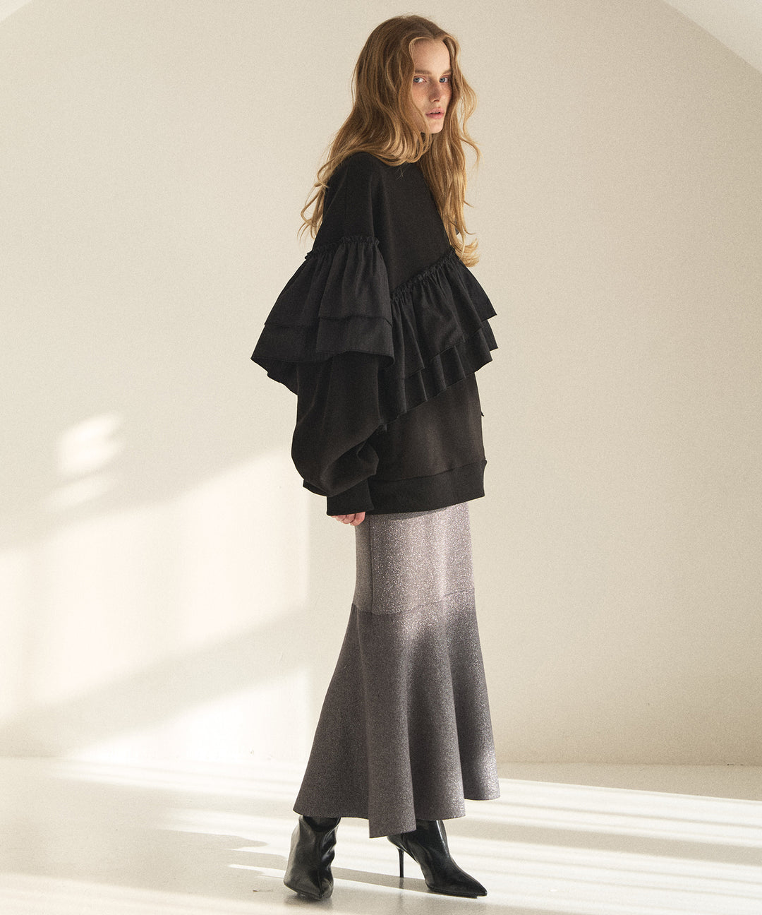 Pinstripe Frill Sweat Pull Over