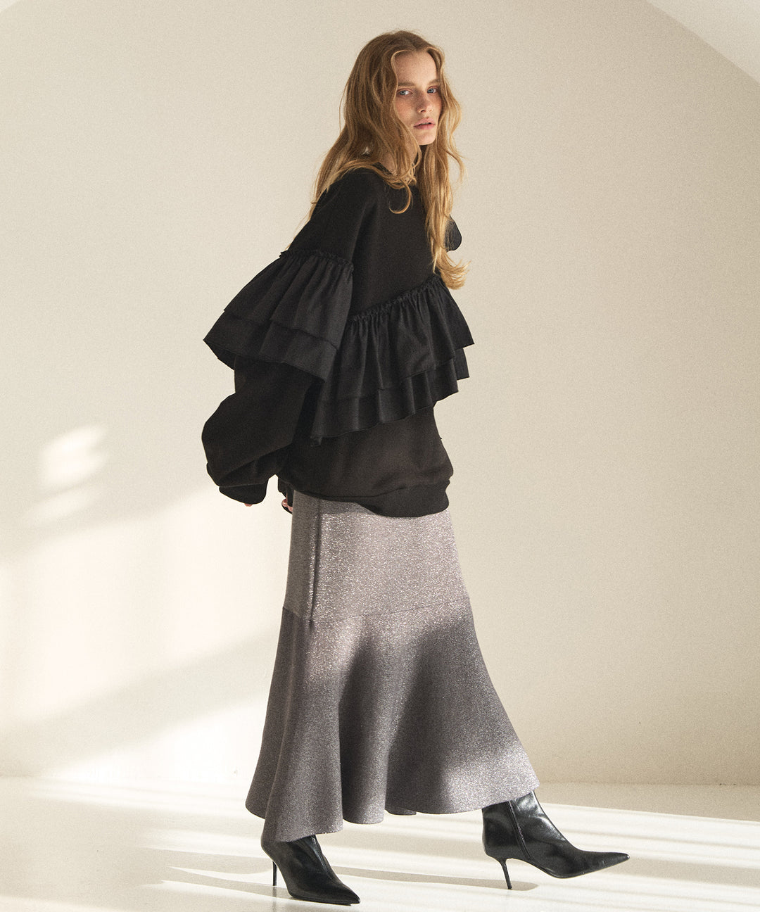 Pinstripe Frill Sweat Pull Over