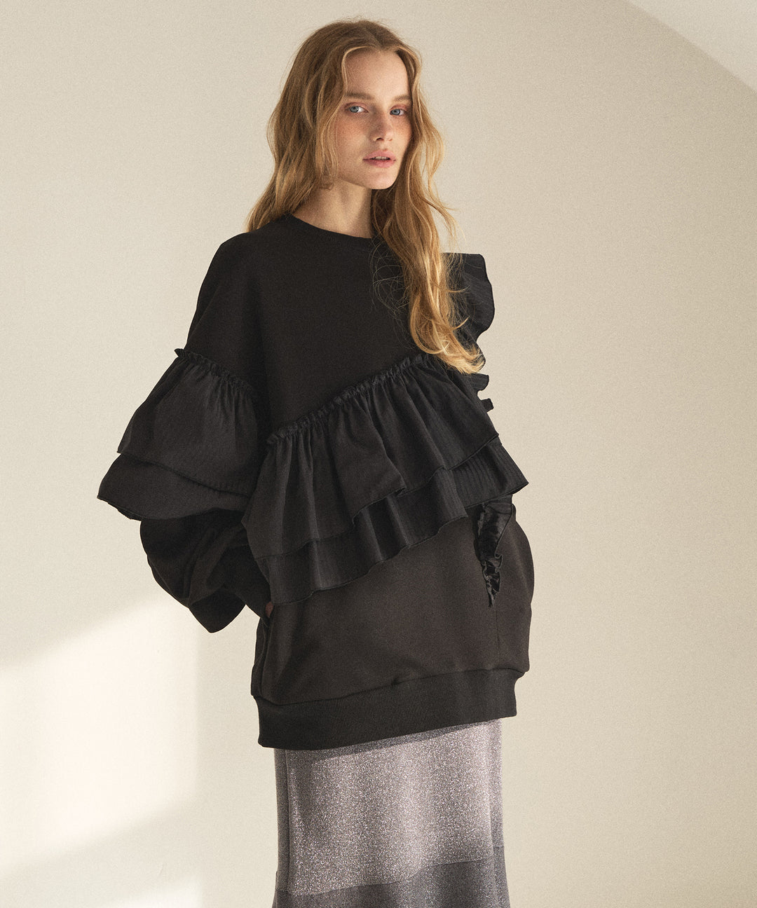 Pinstripe Frill Sweat Pull Over