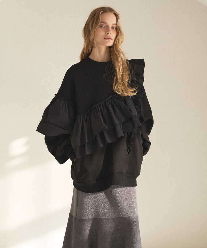 Pinstripe Frill Sweat Pull Over