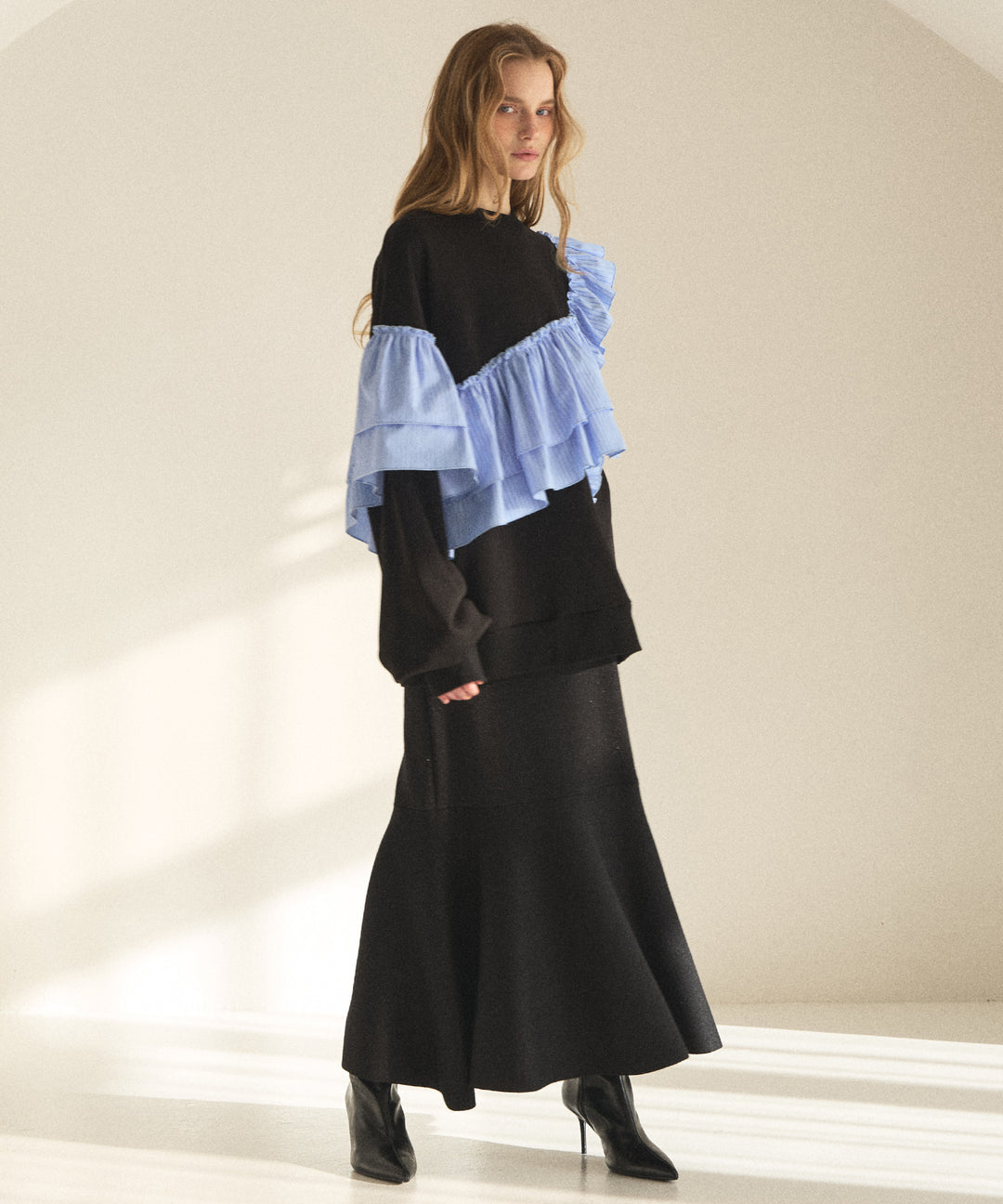 Pinstripe Frill Sweat Pull Over