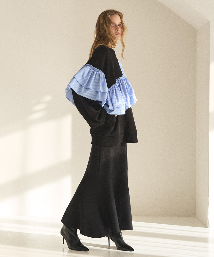 Pinstripe Frill Sweat Pull Over