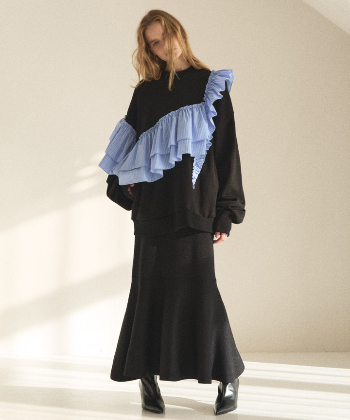 Pinstripe Frill Sweat Pull Over