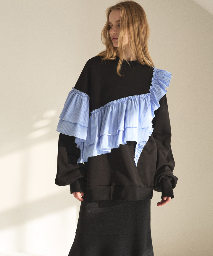 Pinstripe Frill Sweat Pull Over