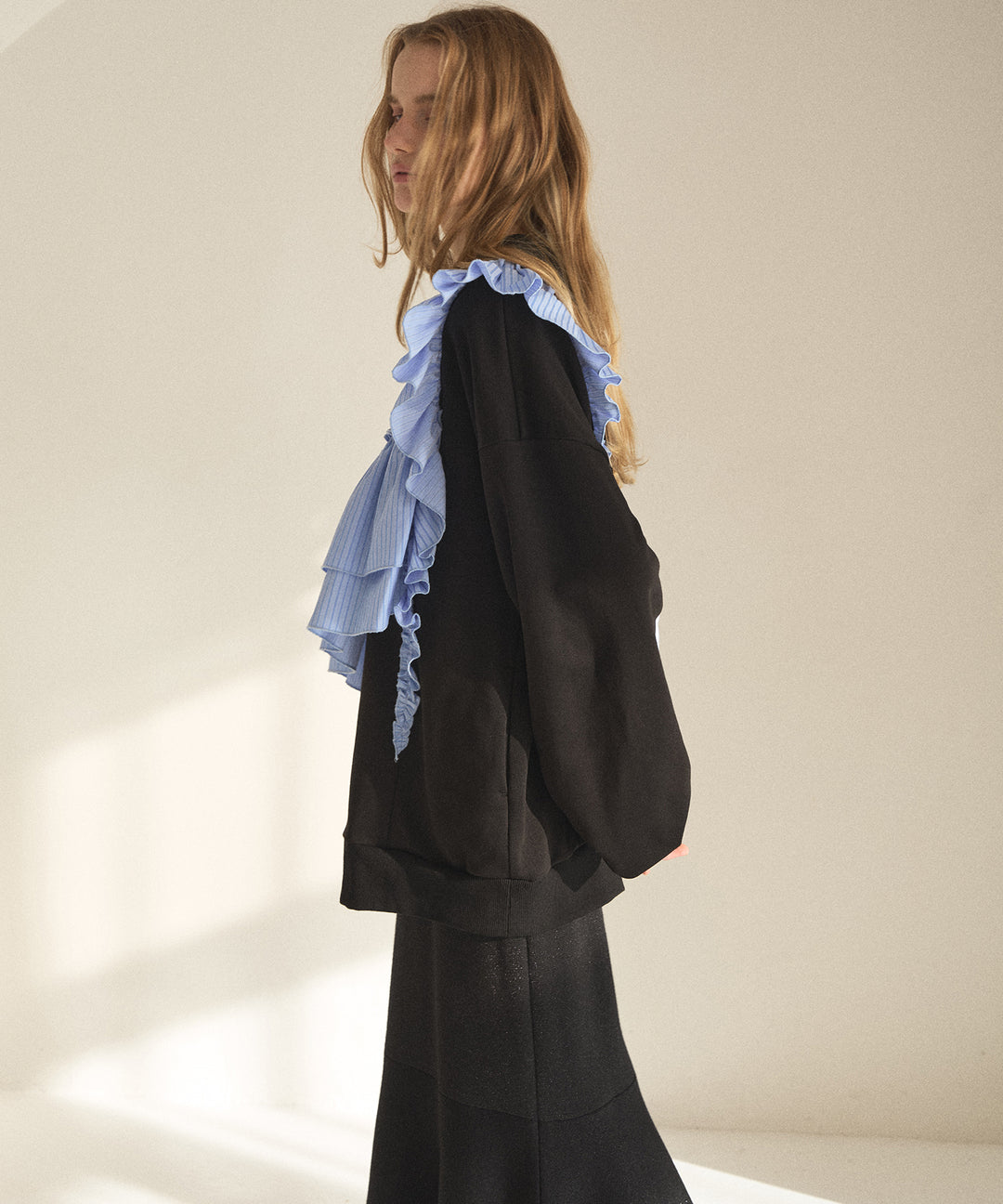 Pinstripe Frill Sweat Pull Over