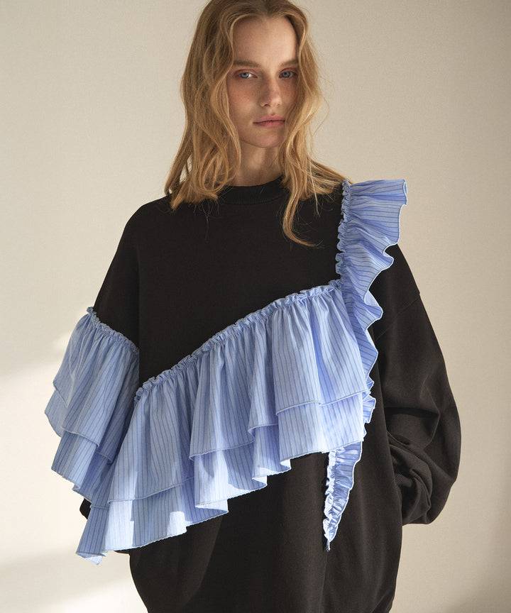 Pinstripe Frill Sweat Pull Over