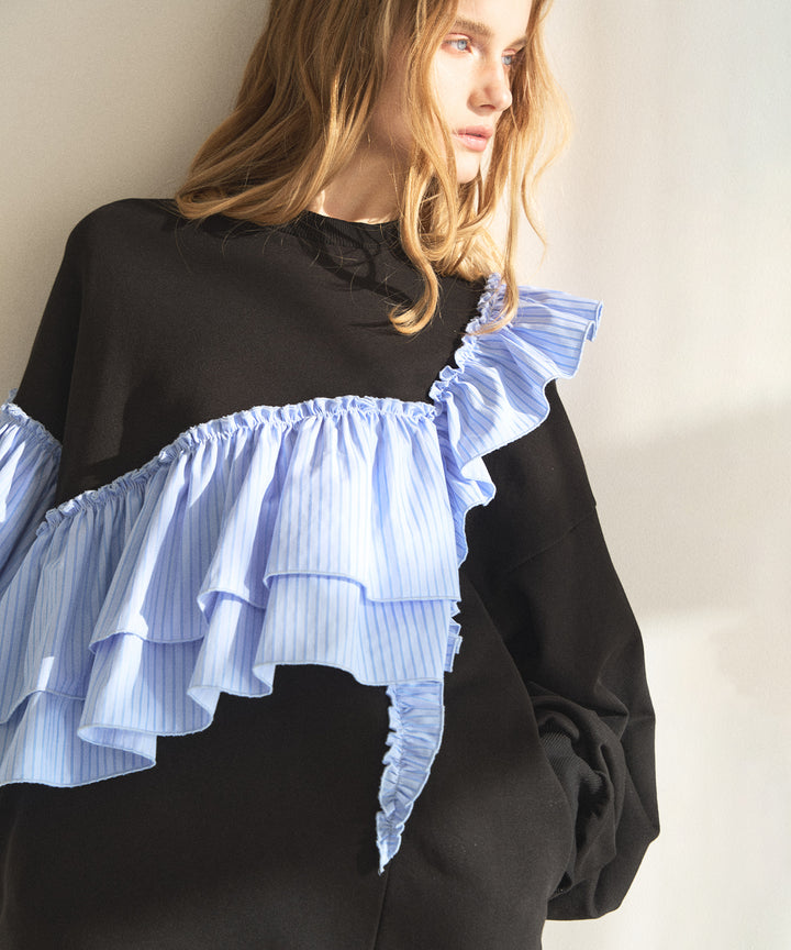 Pinstripe Frill Sweat Pull Over