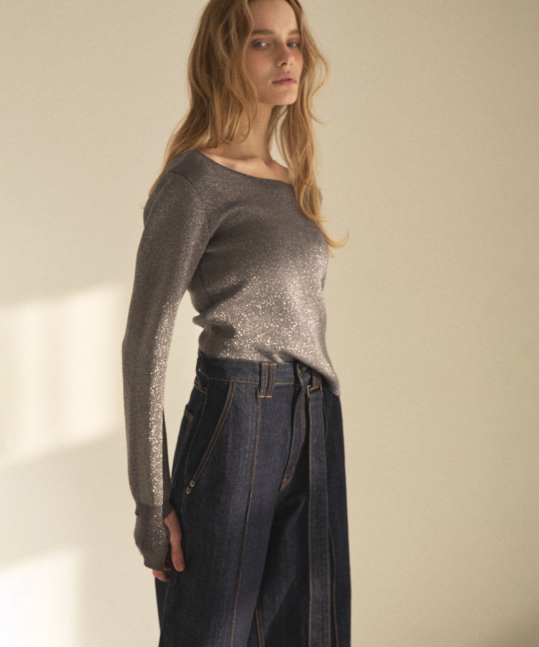 Pintuck Semiwide Jeans