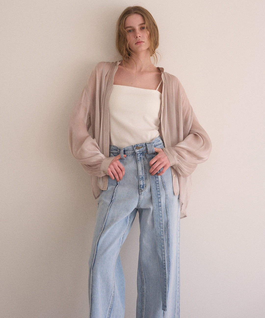 Pintuck Semiwide ICE Bleach Jeans