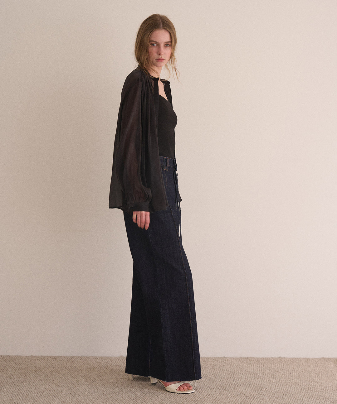 Pintuck Semiwide Jeans