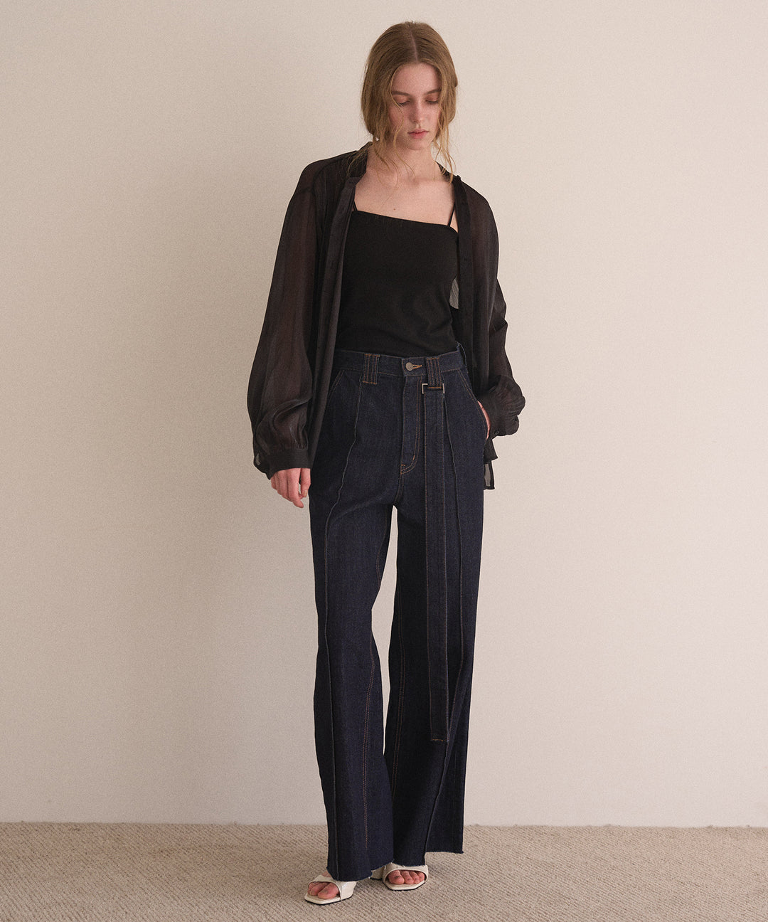 Pintuck Semiwide Jeans