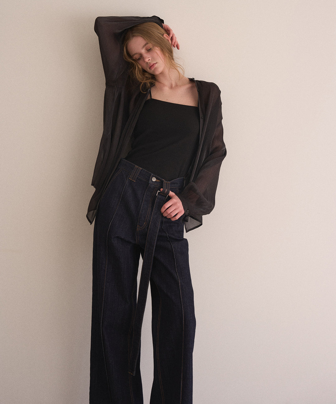 Pintuck Semiwide Jeans