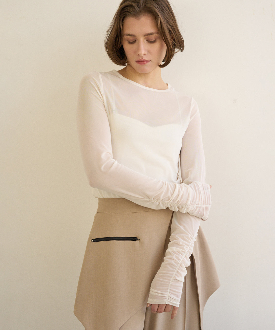 Shirring Mash Long Tee