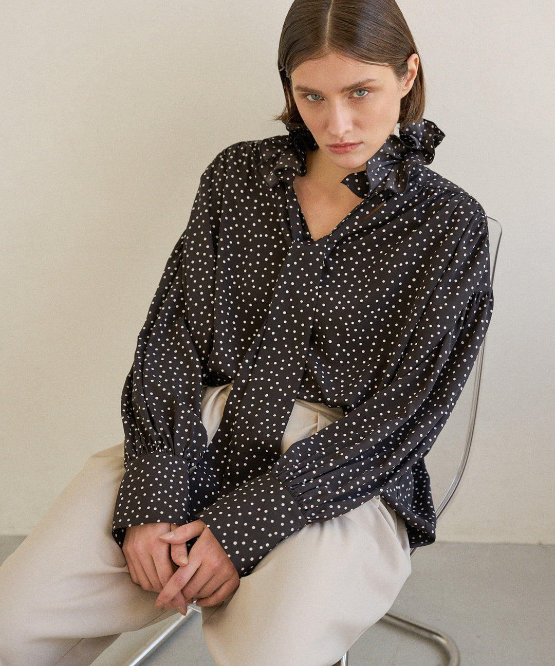Dot Frill Classical Blouse