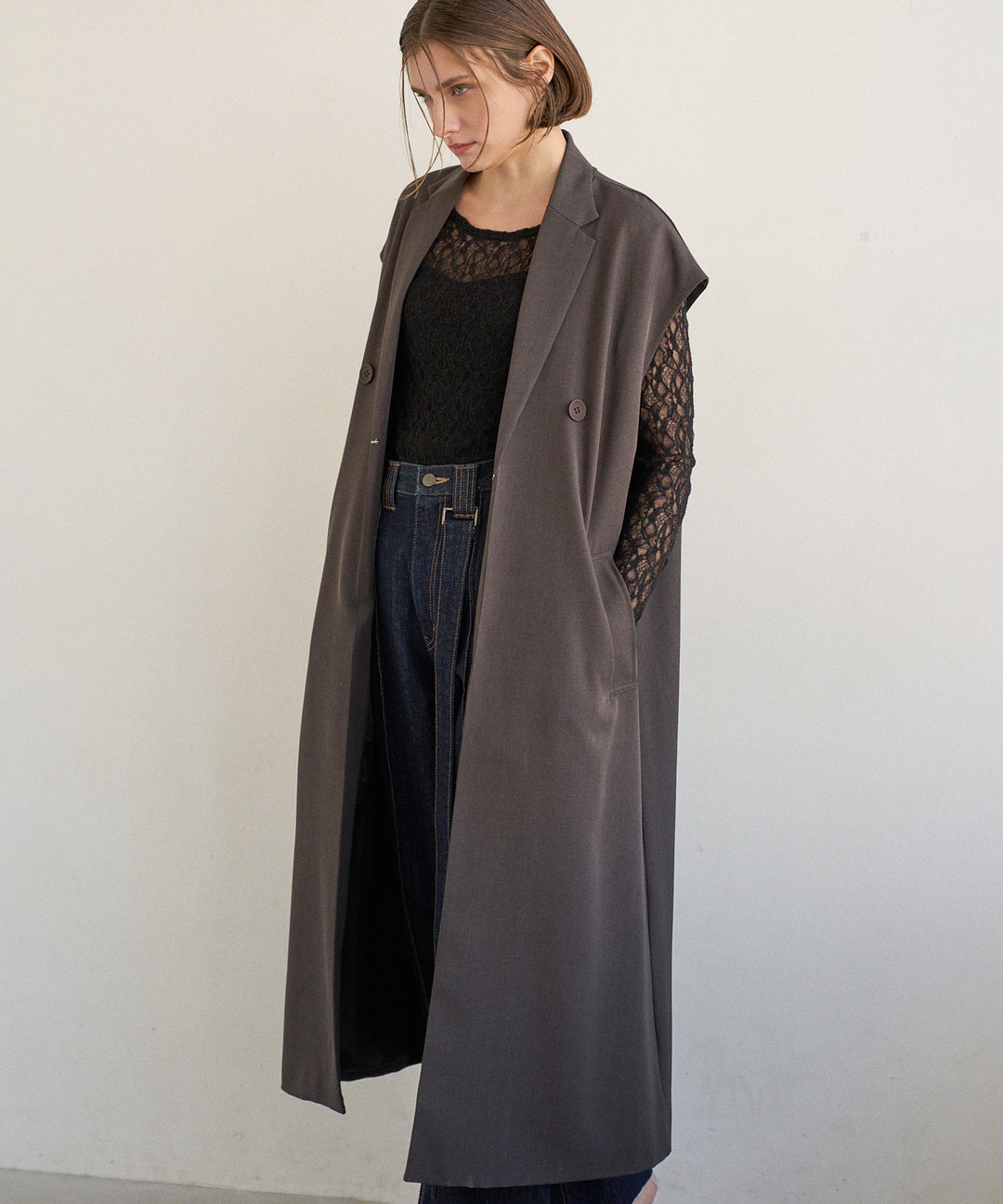 Wide Lapel Long Gilet