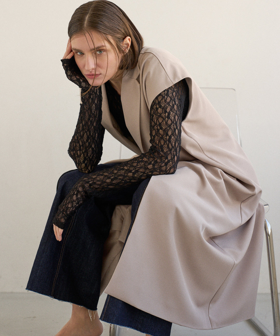 Wide Lapel Long Gilet