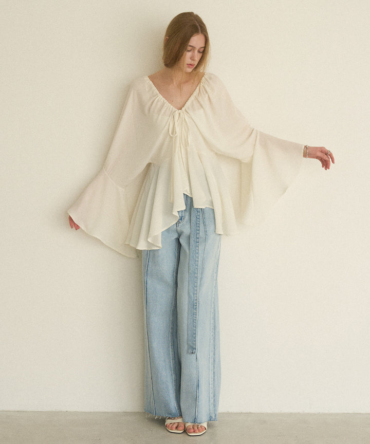 Pintuck Semiwide ICE Bleach Jeans