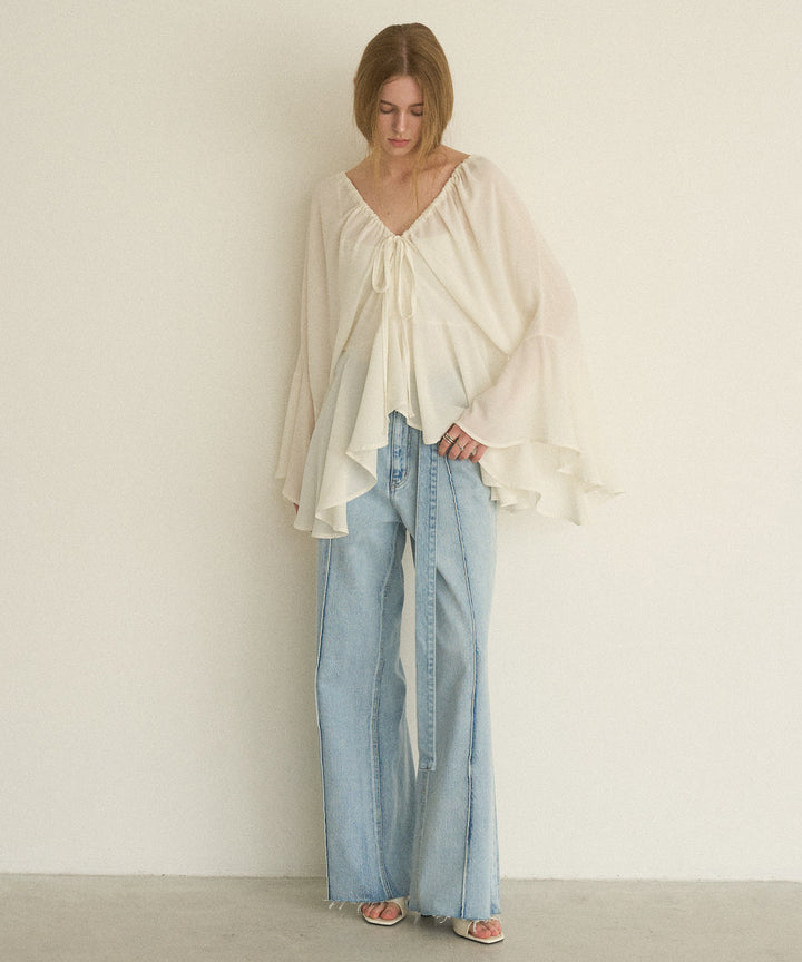 Pintuck Semiwide ICE Bleach Jeans