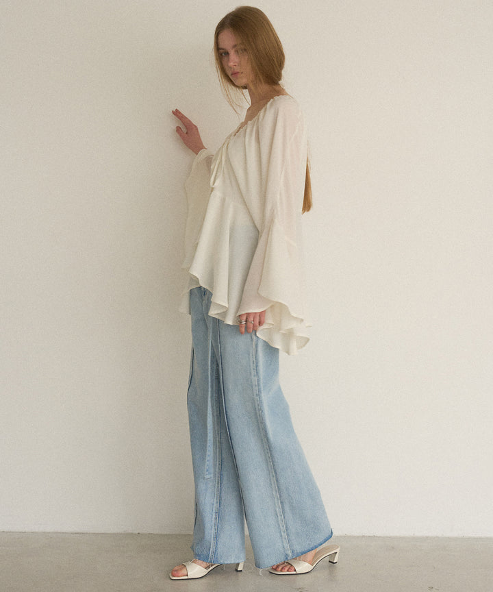 Airy Ciffon Gather Blouse