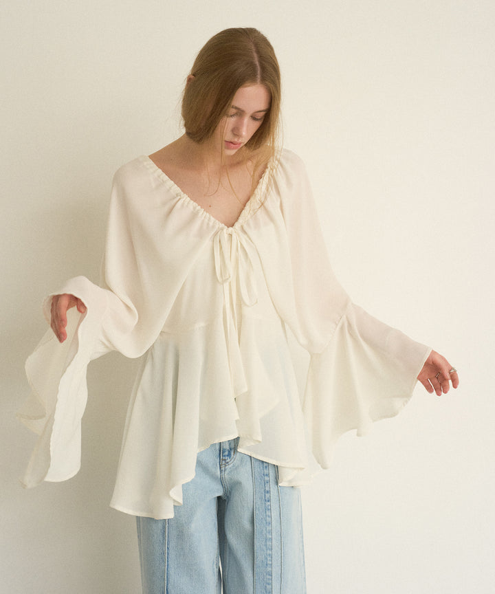 Airy Ciffon Gather Blouse