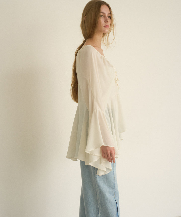Airy Ciffon Gather Blouse