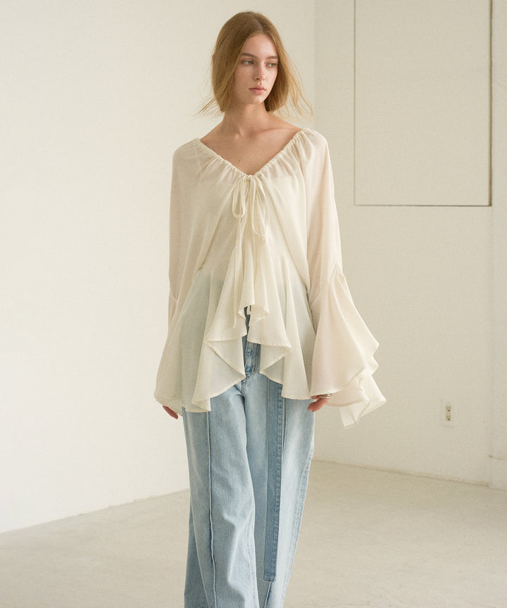 Airy Ciffon Gather Blouse