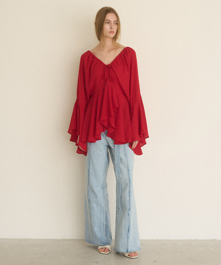 Airy Ciffon Gather Blouse