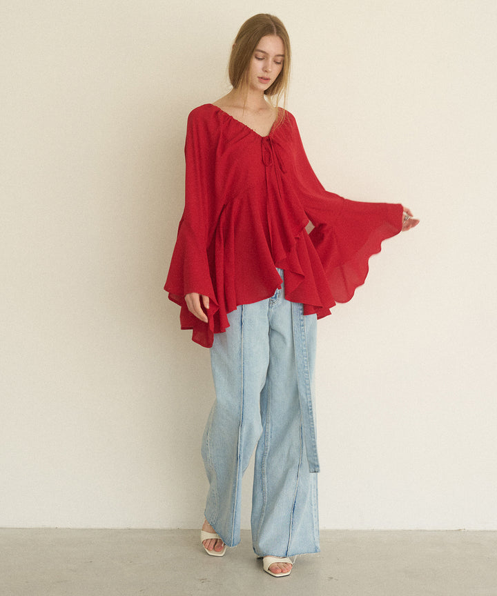 Pintuck Semiwide ICE Bleach Jeans