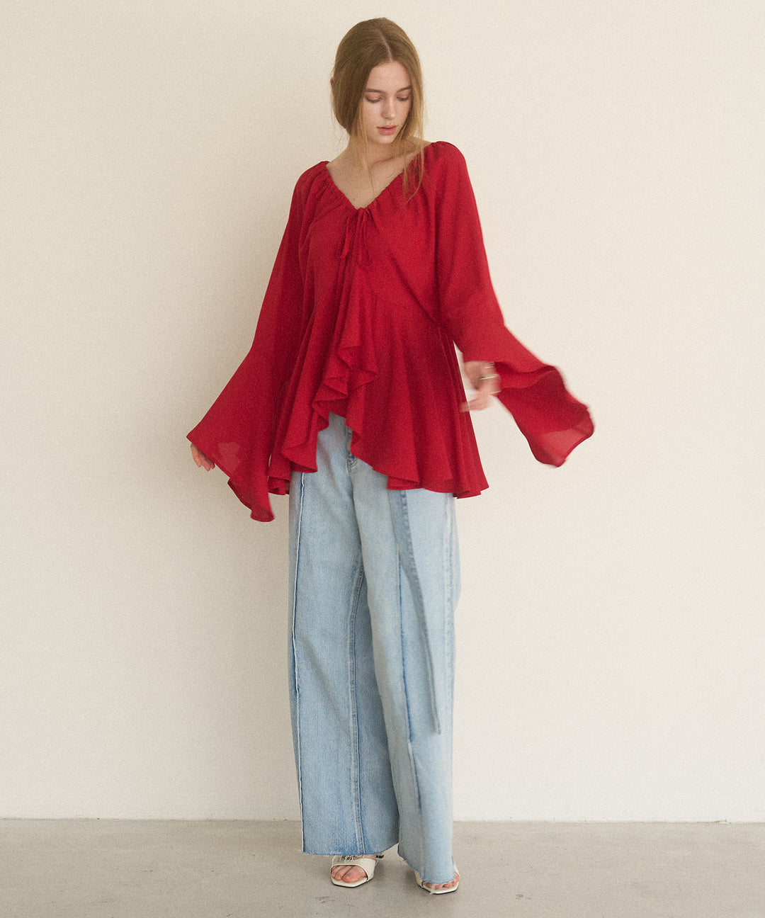 Airy Ciffon Gather Blouse