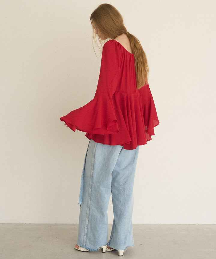 Airy Ciffon Gather Blouse