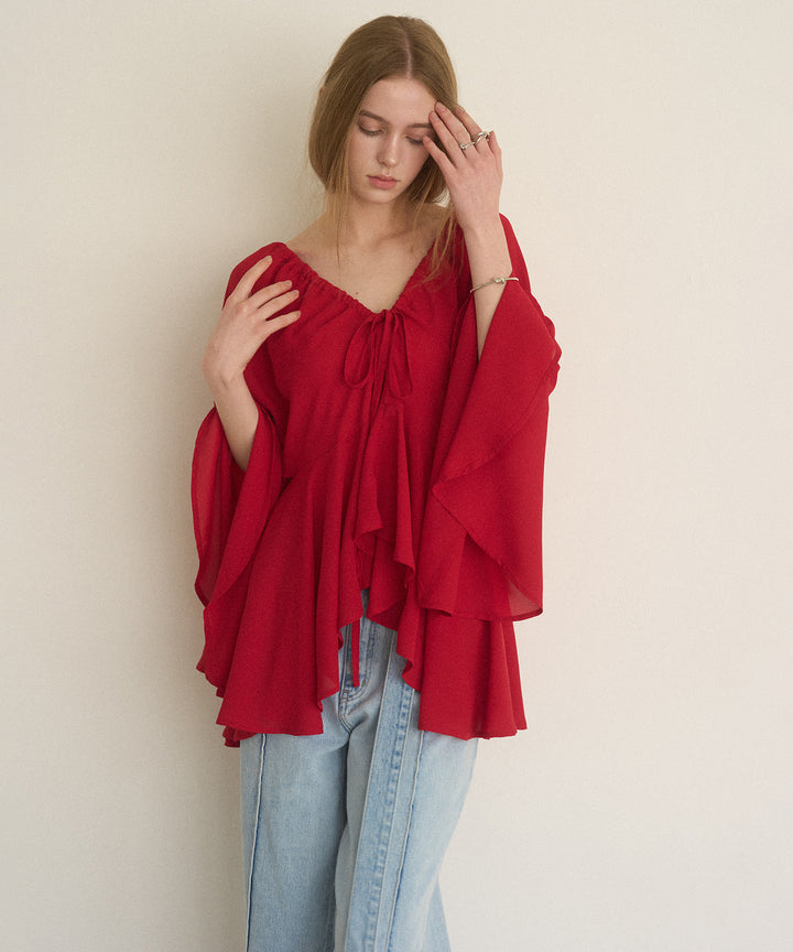 Airy Ciffon Gather Blouse