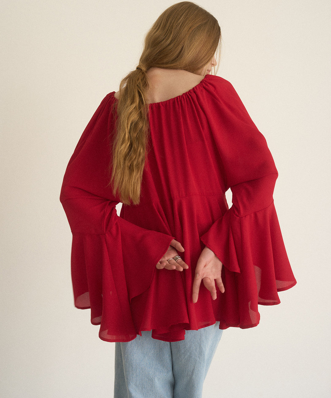 Airy Ciffon Gather Blouse