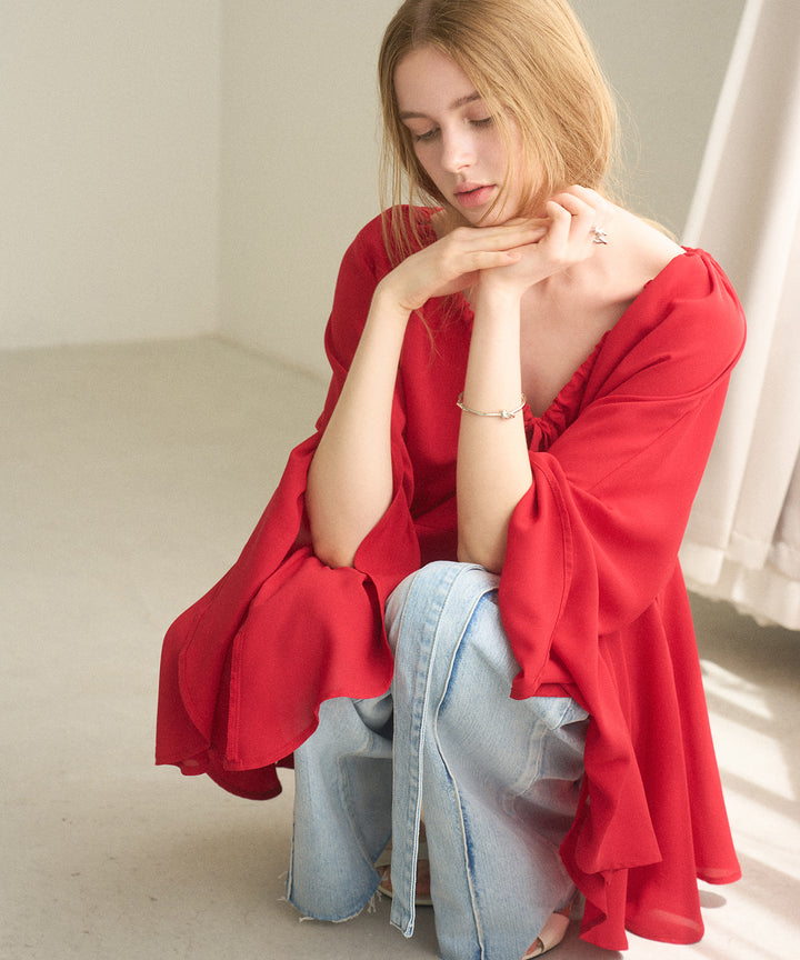 Airy Ciffon Gather Blouse