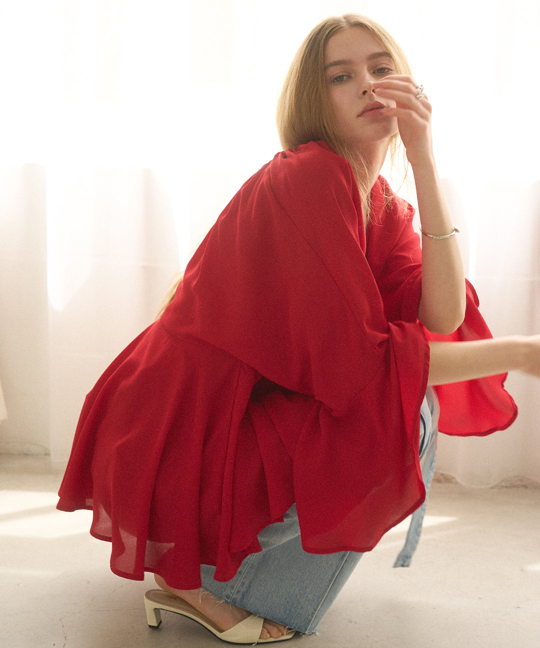 Airy Ciffon Gather Blouse