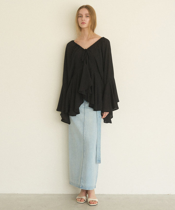 Airy Ciffon Gather Blouse