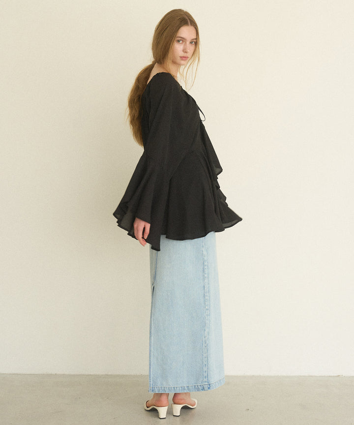 Airy Ciffon Gather Blouse