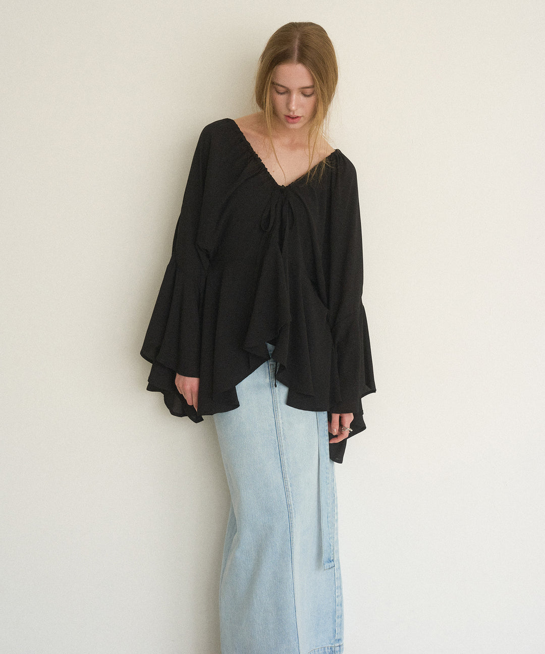 Airy Ciffon Gather Blouse