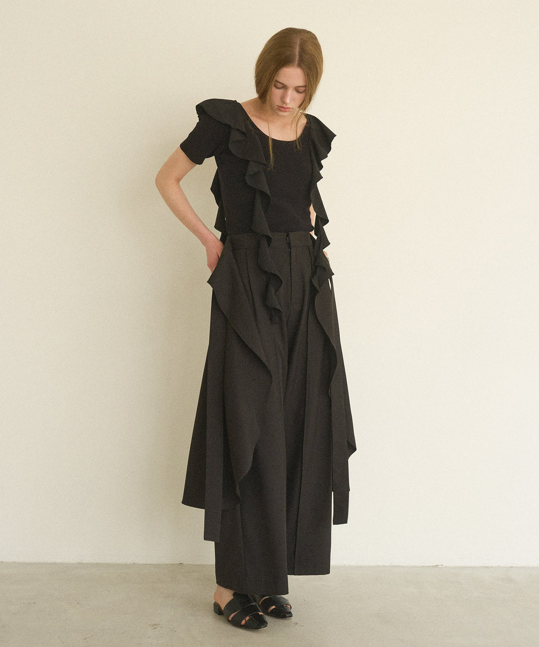 Cape Ribbon Pintuck Pants