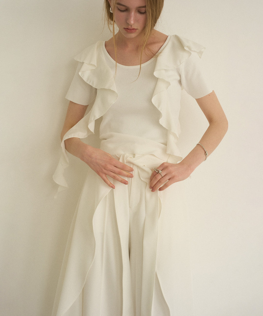 Cape Ribbon Pintuck Pants