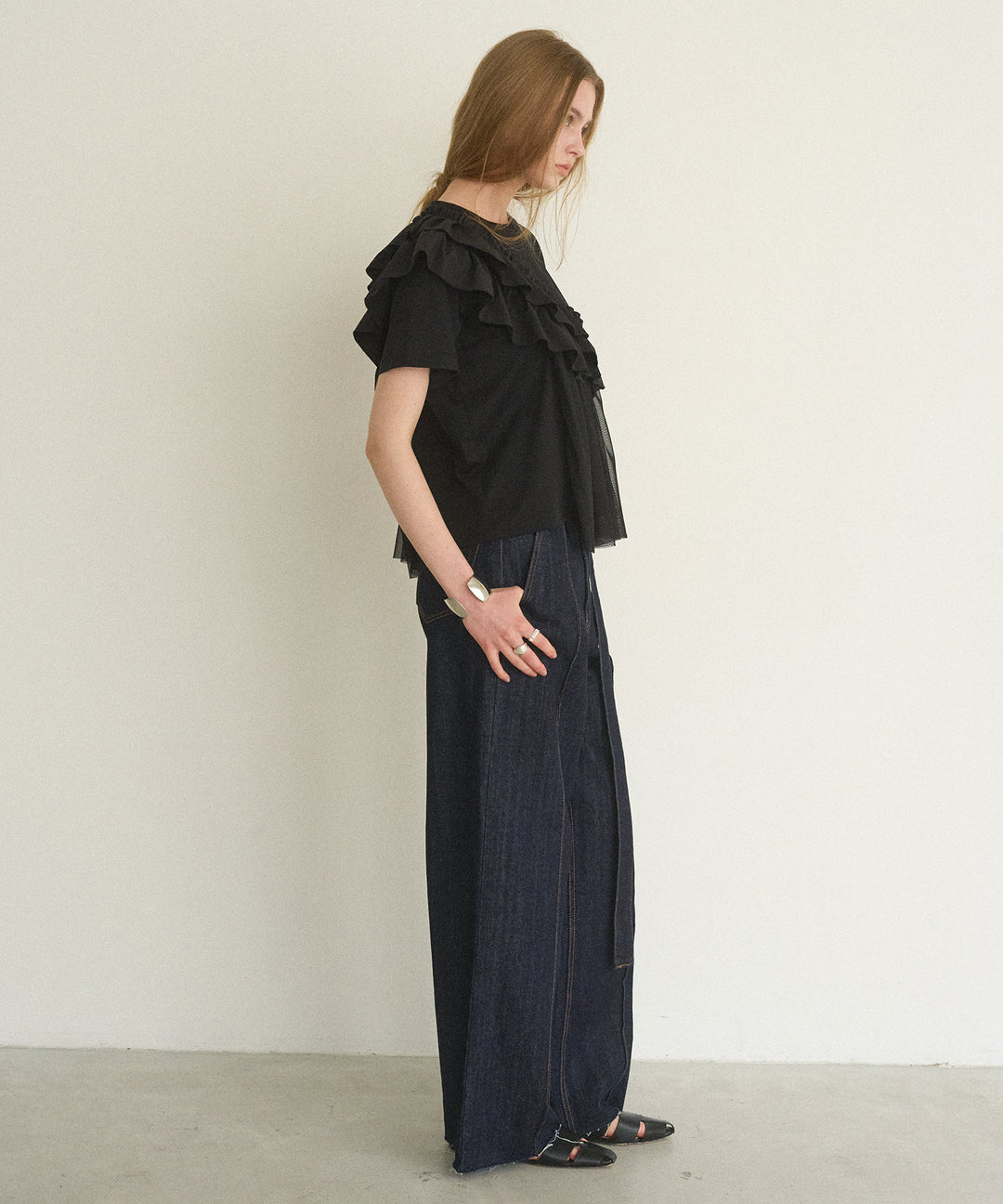 Pintuck Semiwide Jeans