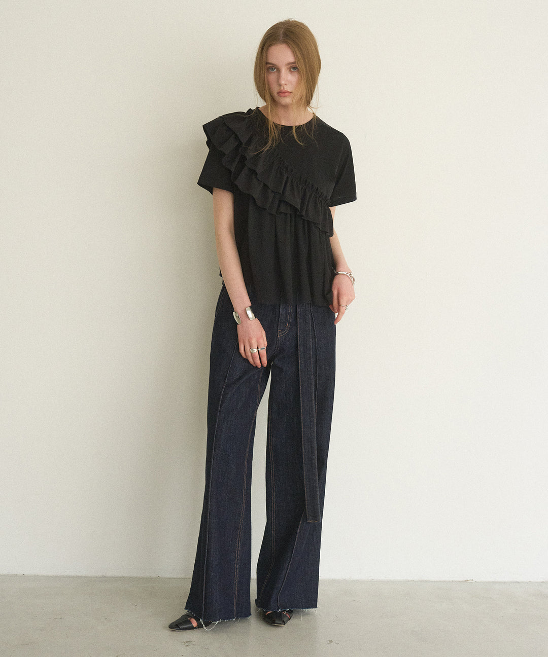 Pintuck Semiwide Jeans