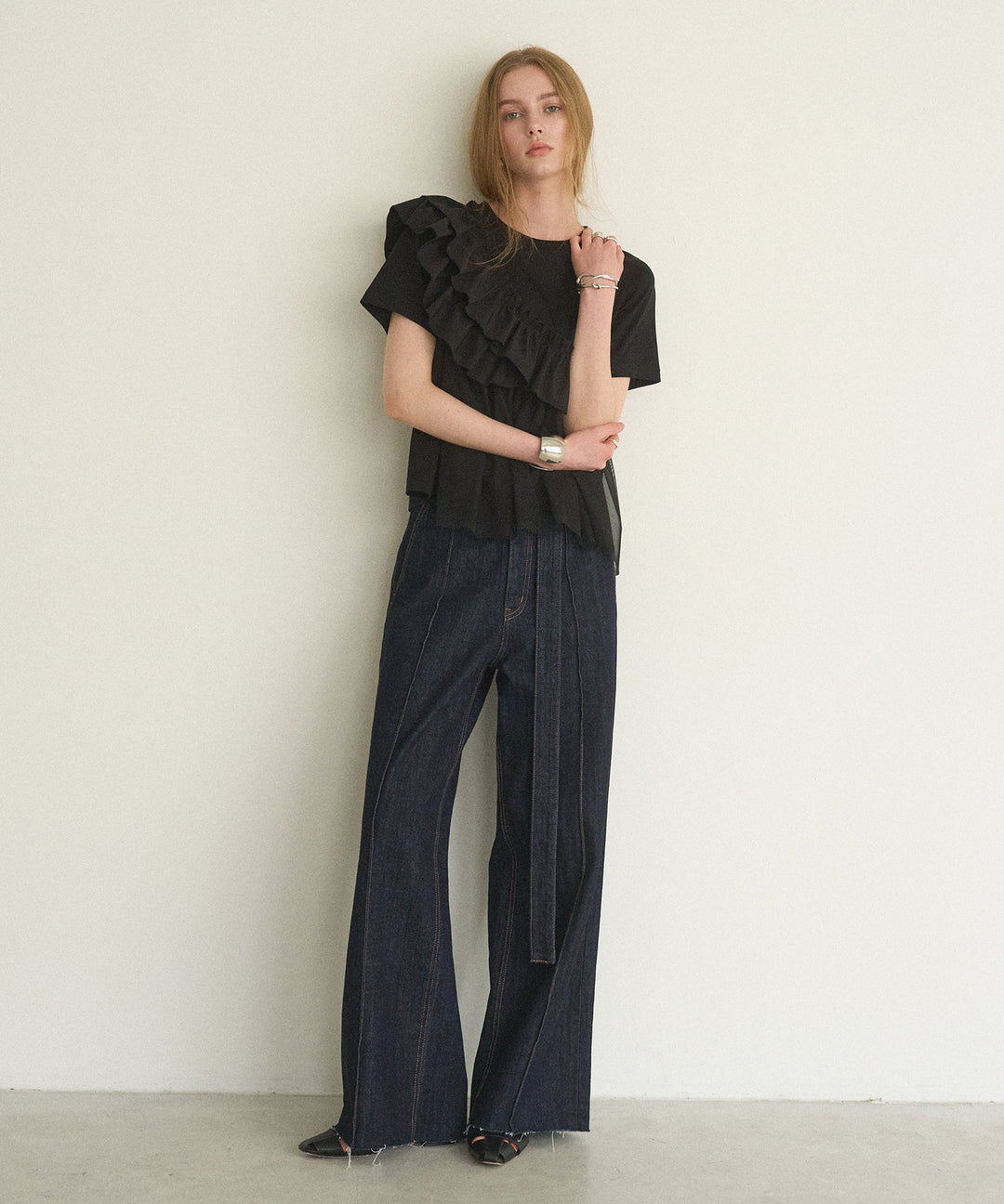 Pintuck Semiwide Jeans