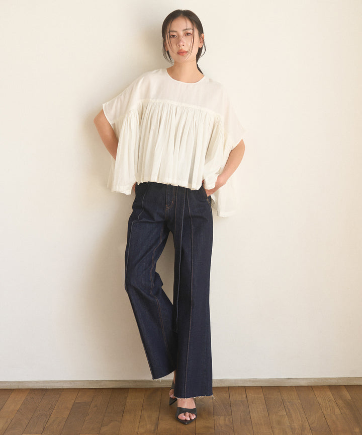 【INDIA made】Gather Volume Voile Blouse