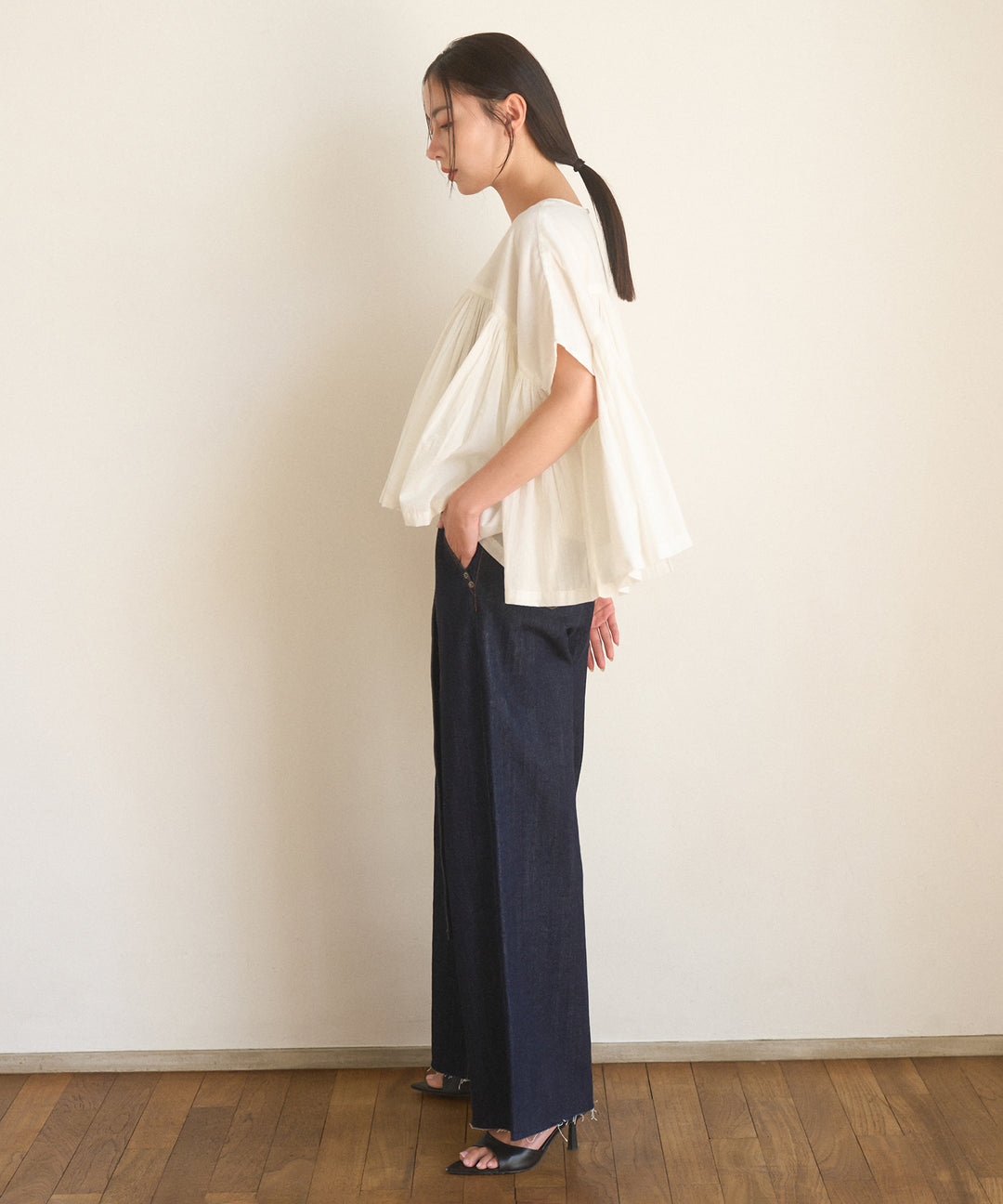 【INDIA made】Gather Volume Voile Blouse